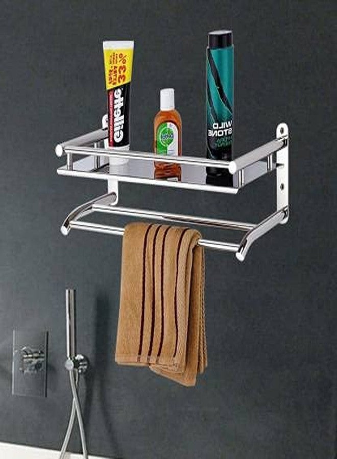 Filox Shelf Multipurpose Layer SS Multi-use Rack with Double Soap Dish and Toothbrush Holder Stainless Steel Wall Shelf Silver (Color 3) - Image 2